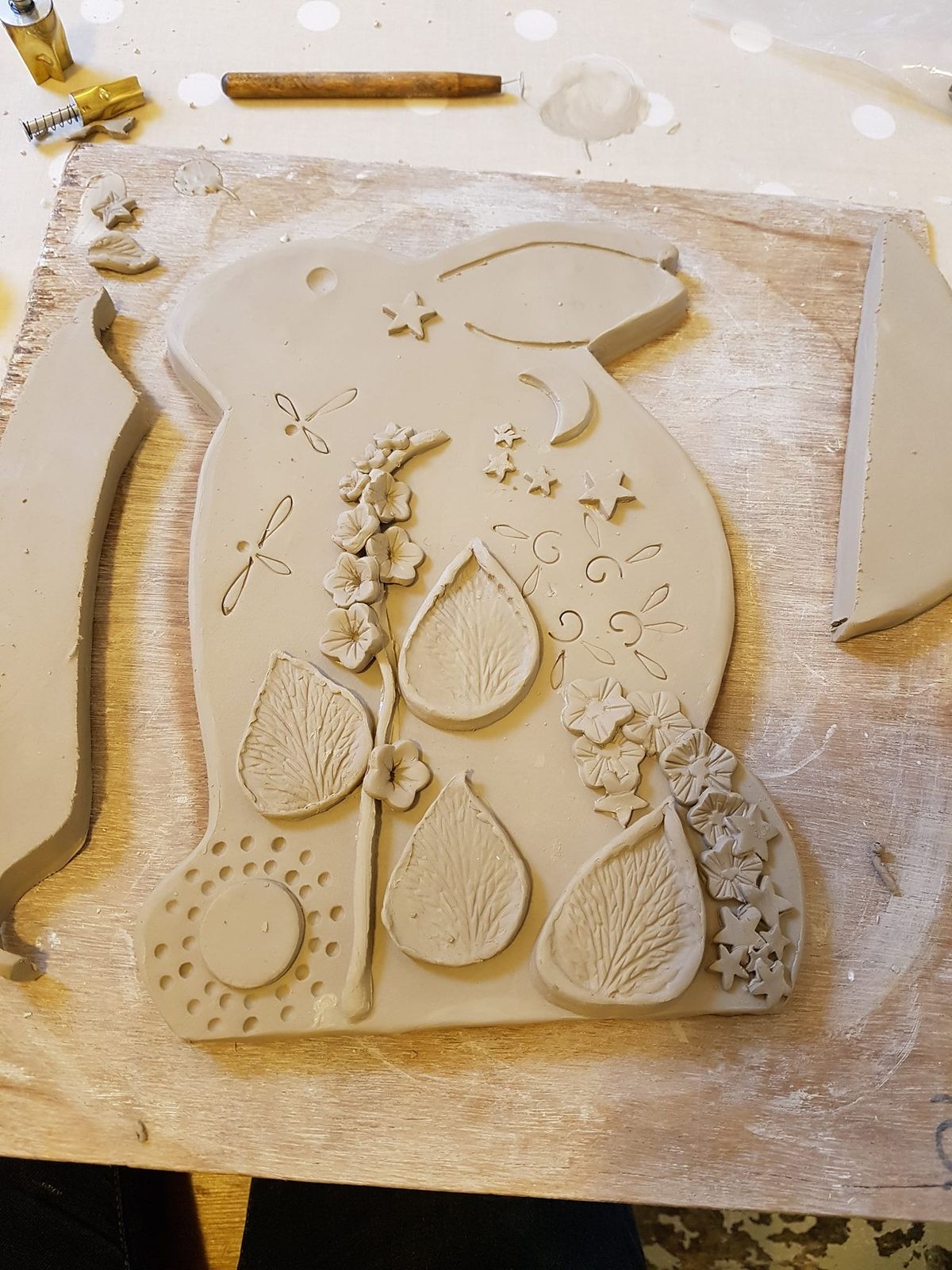 Moon Gazing Hare Plaque Clay Hand Building Workshop