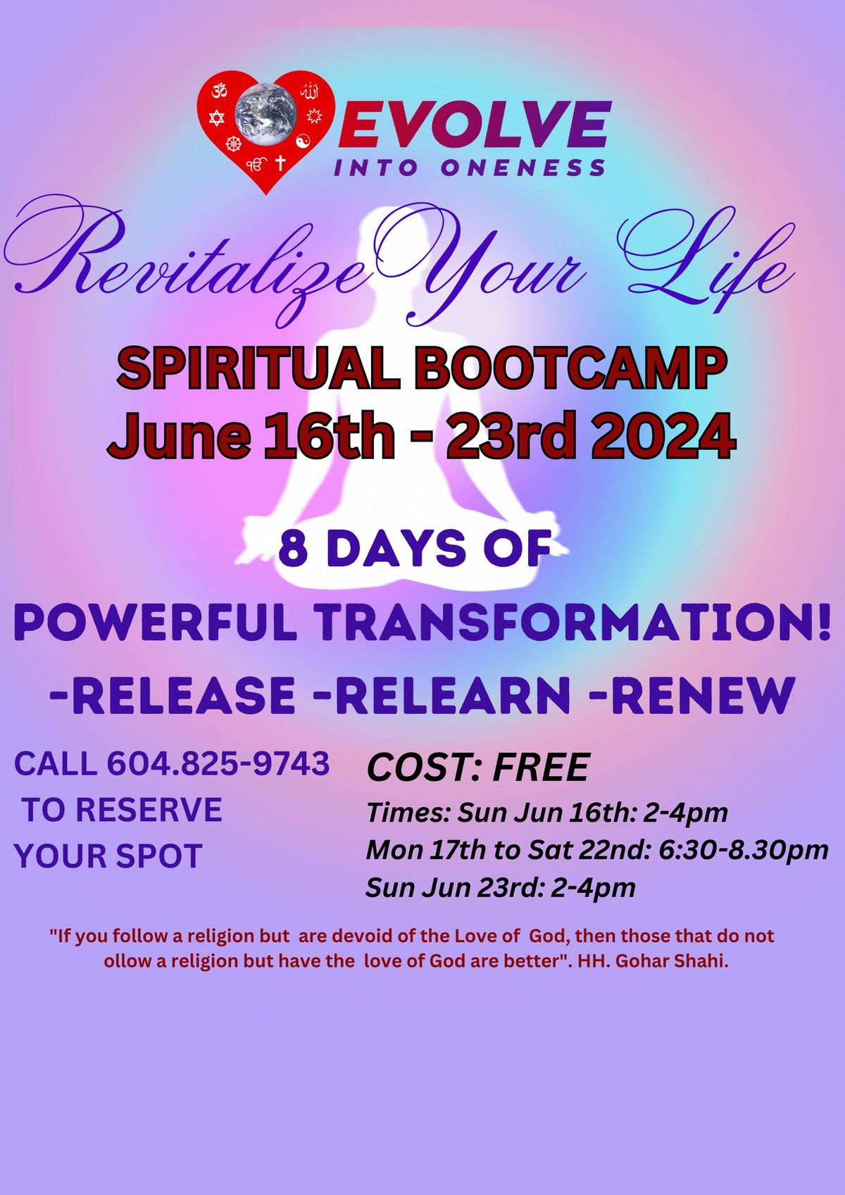Spiritual Bootcamp.  8 DAYS OF  POWERFUL TRANSFORMATION!  Release -Relearn -Renew