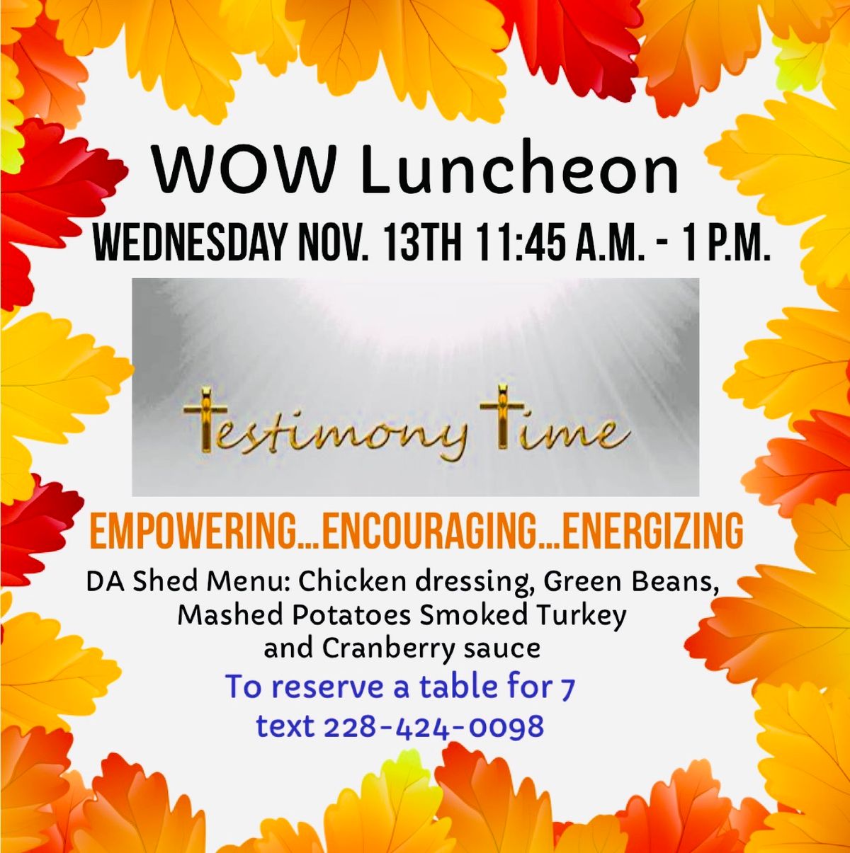 WOW Thanksgiving Testimony Lunch 