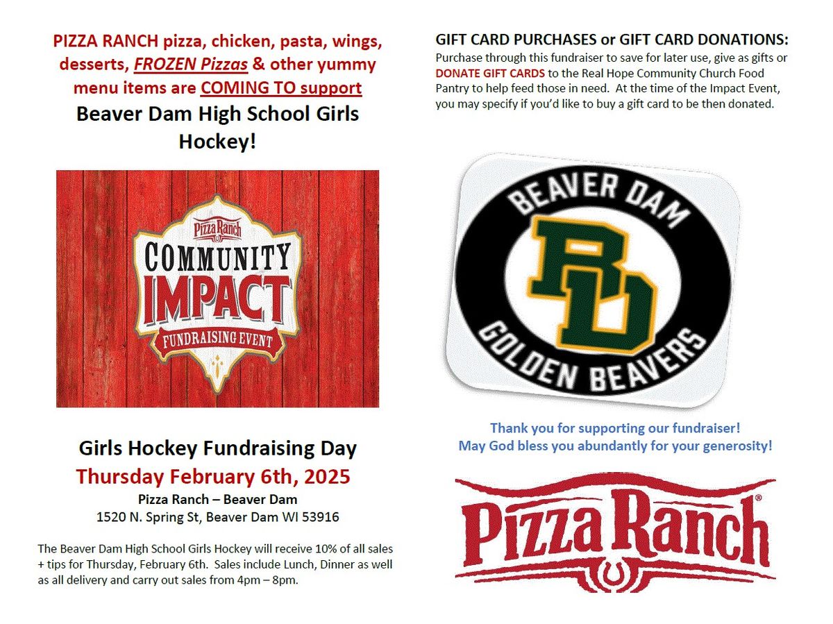 Beaver Dam Girls Hockey Fundraising Day (Lunch and Dinner)