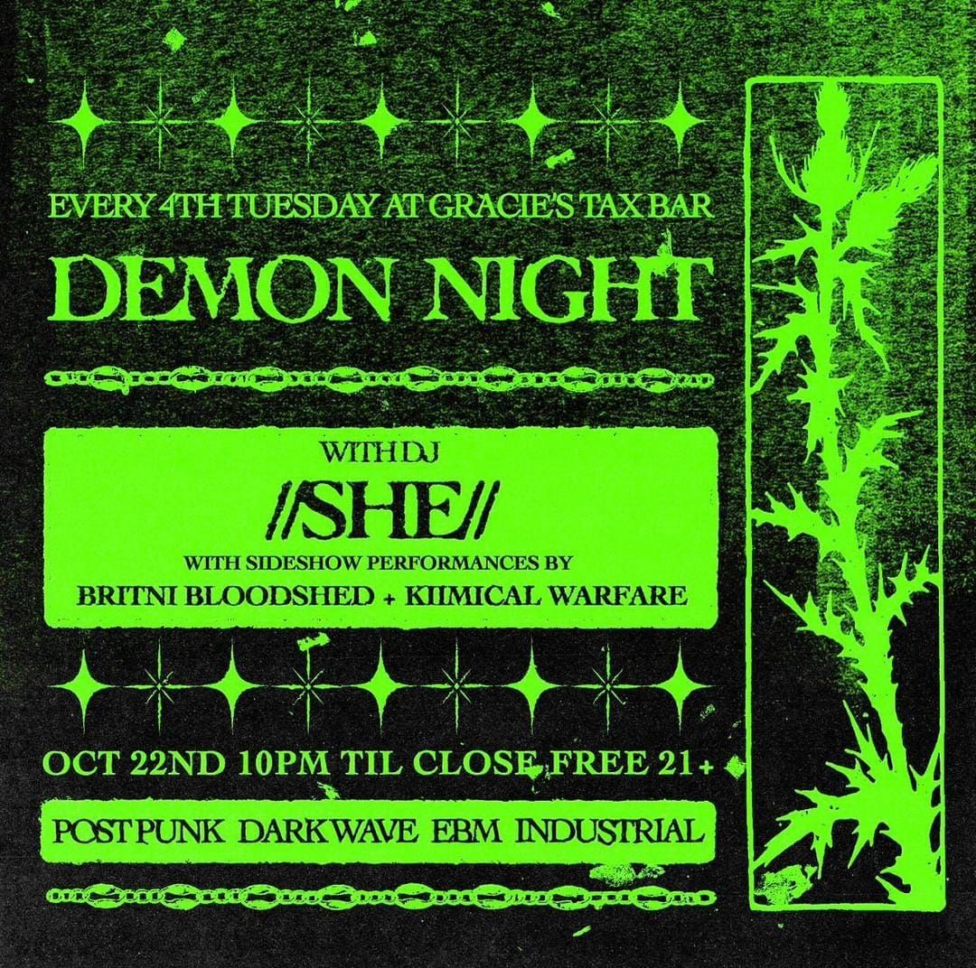 Demon Night \ud83d\udc9a Goth Night at Gracie's every 4th Tuesday \ud83e\udd40 