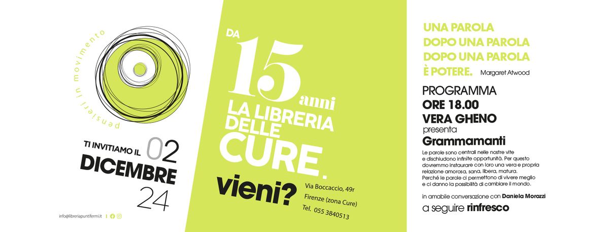 15 anni di Libreria Puntifermi- Vera Gheno presenta Grammamanti con Daniela Morozzi + aperitivo  