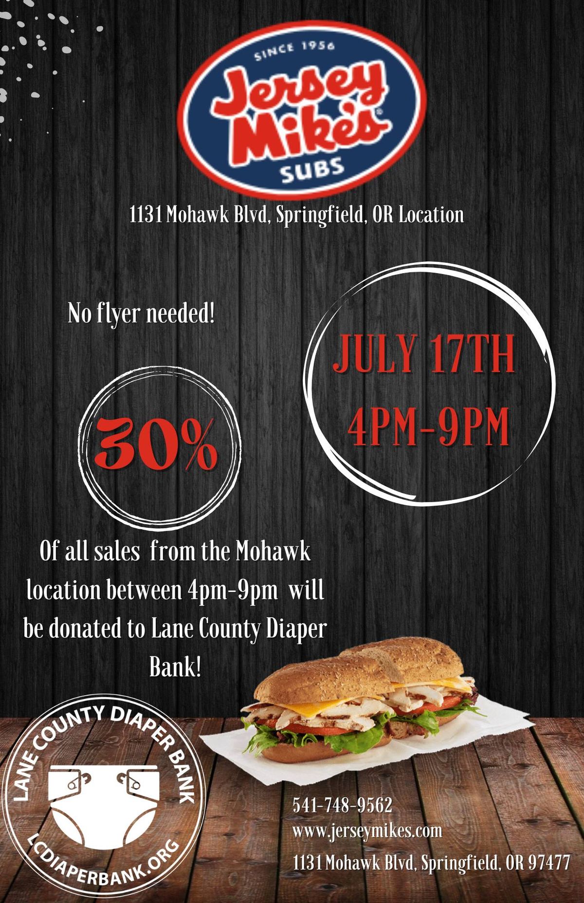 Jersey Mikes Fundraiser for Lane County Diaper Bank