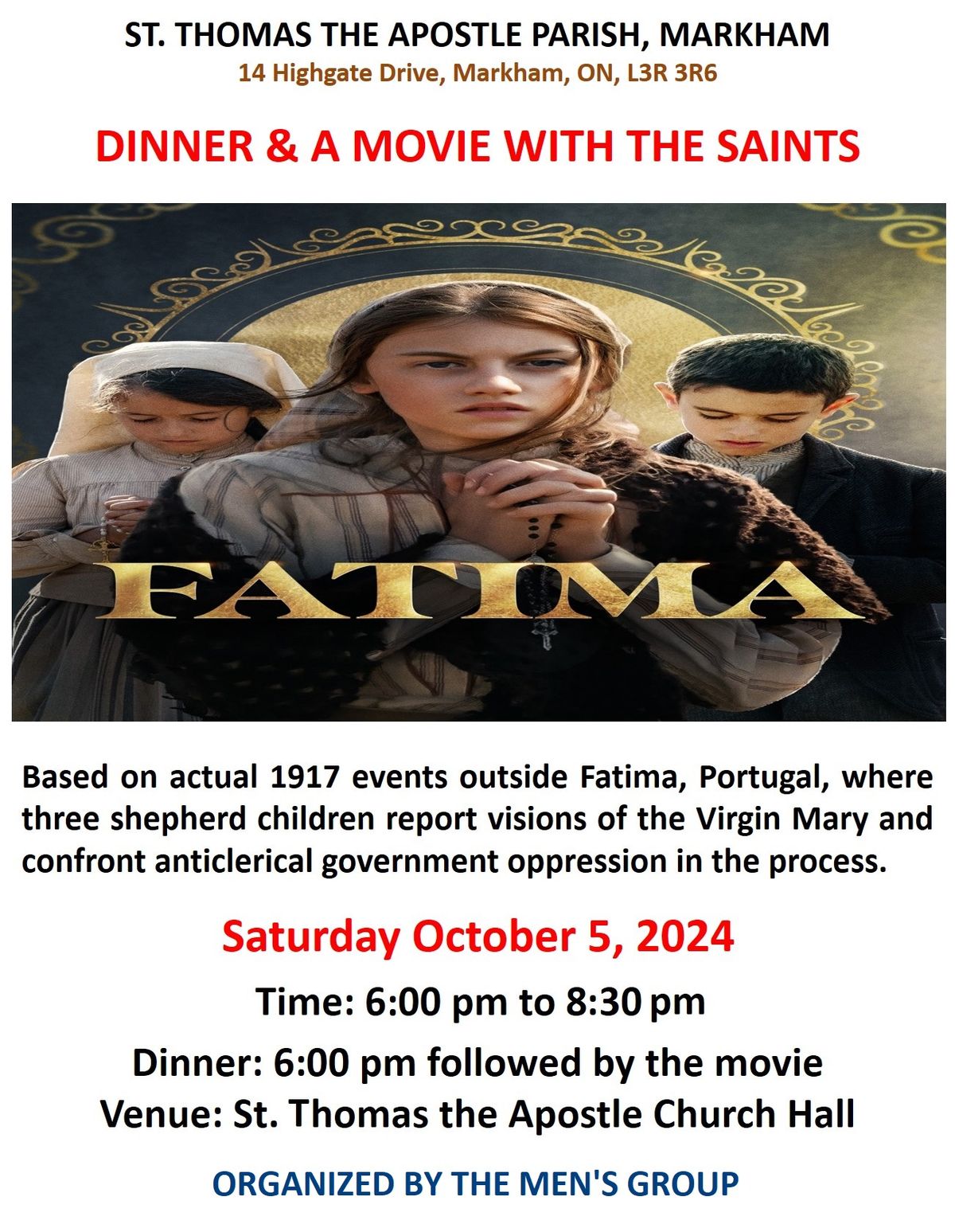 DINNER AND A MOVIE WITH THE SAINTS: \u201cFATIMA\u201d