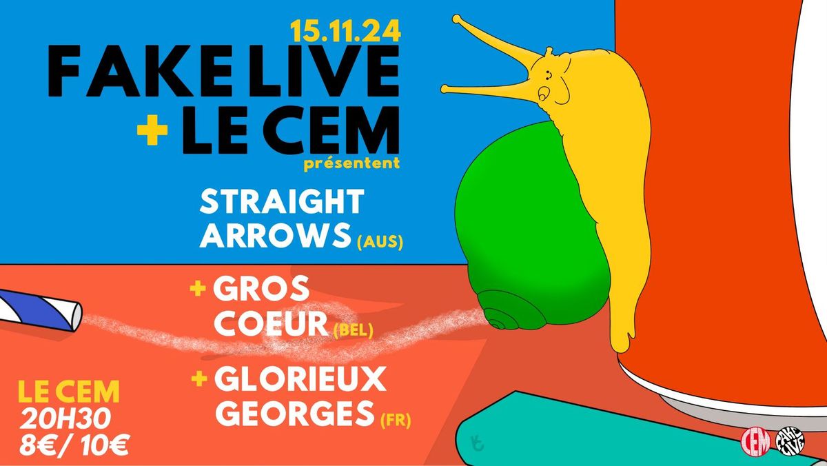 Fake Live & Le Cem pr\u00e9sentent : Straight Arrows + Gros Coeur + Glorieux Georges @ Le Cem | 15.11.24