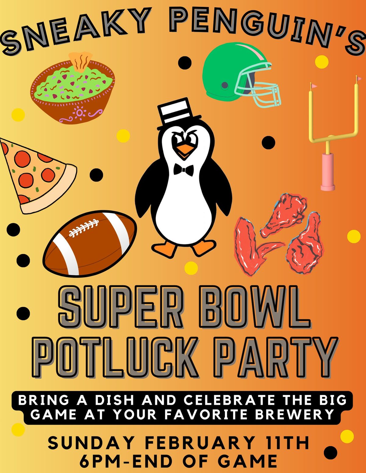 Superbowl Watch Party and Potluck at Sneaky Penguin