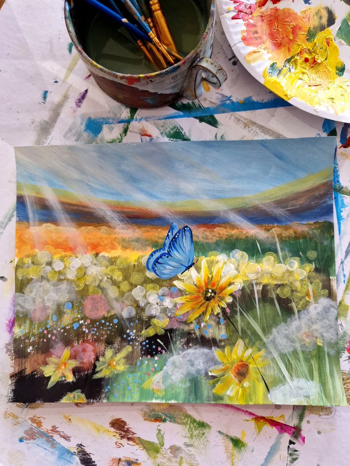 Painting morning at Not My Monkey - Spring meadow 