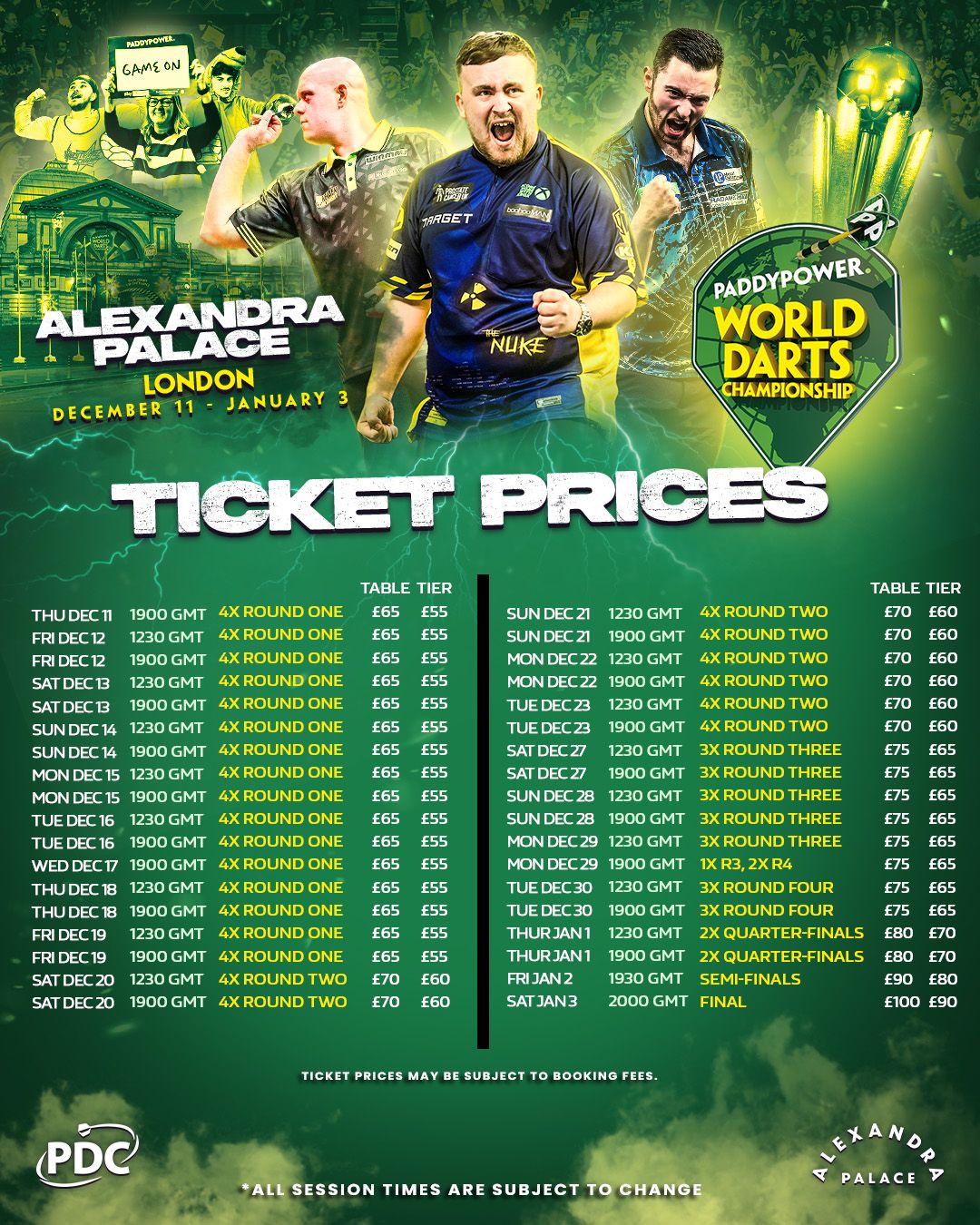 2025\/26 Paddy Power World Darts Championships - 2x Quarter Finals - Evening Tickets