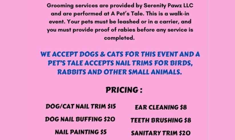 Monthly Nail Trim Clinic with Serenity Pawz