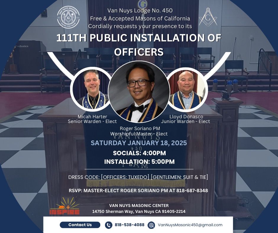 111th Public Installation of Officers of Van Nuys Lodge No. 450 F&AM