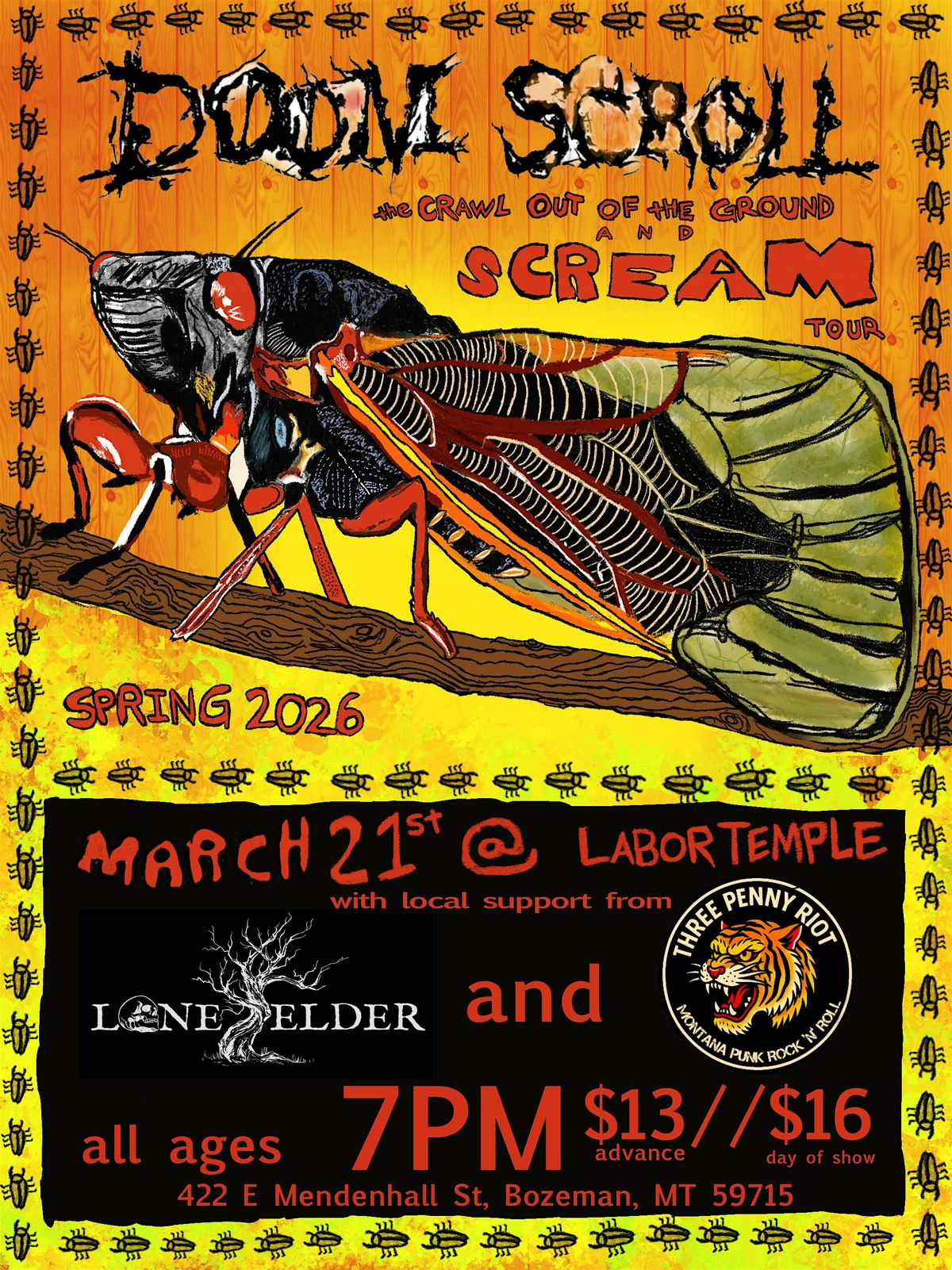 DOOM SCROLL (CO)\/\/THREE PENNY RIOT\/\/LONE ELDER @ GALLATIN LABOR TEMPLE