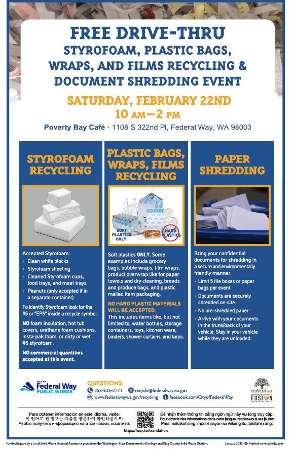 Free Drive-Thru Styrofoam, Plastic Film and Document Shredding