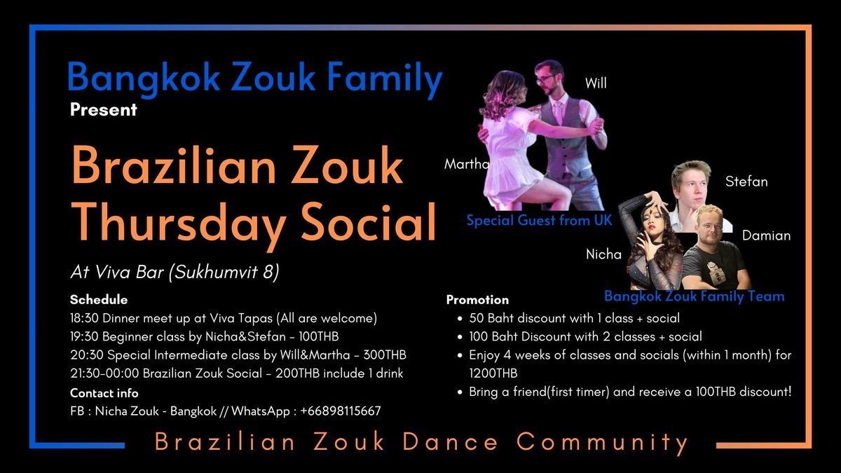 Brazilian Zouk - Thursday Social with Special Guest Will&Martha from UK