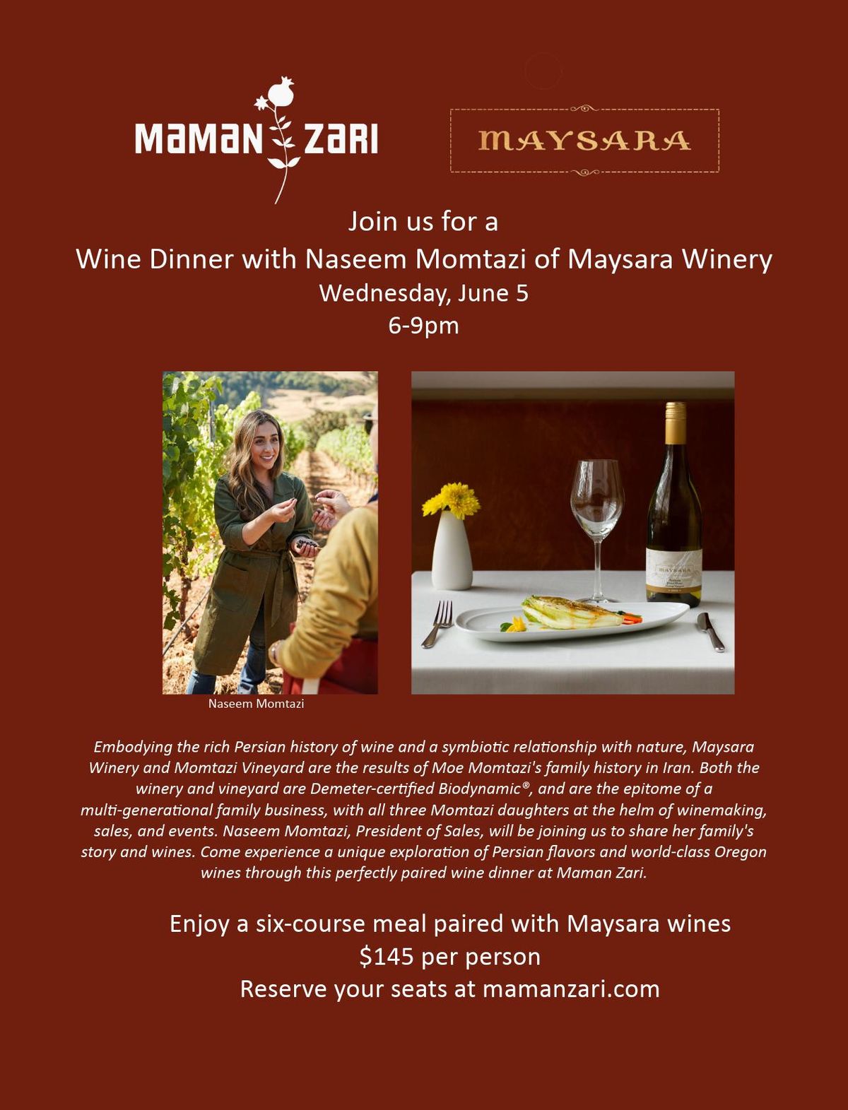Wine Dinner featuring Maysara Winery