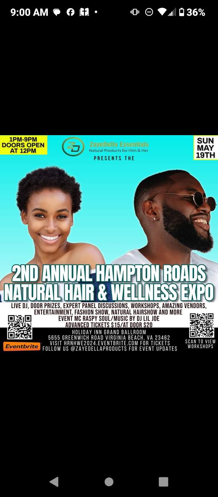 2nd Annual Hampton Roads Natural Hair & Wellness Expo Sponsored by Donnell Carrington aka Zaye 