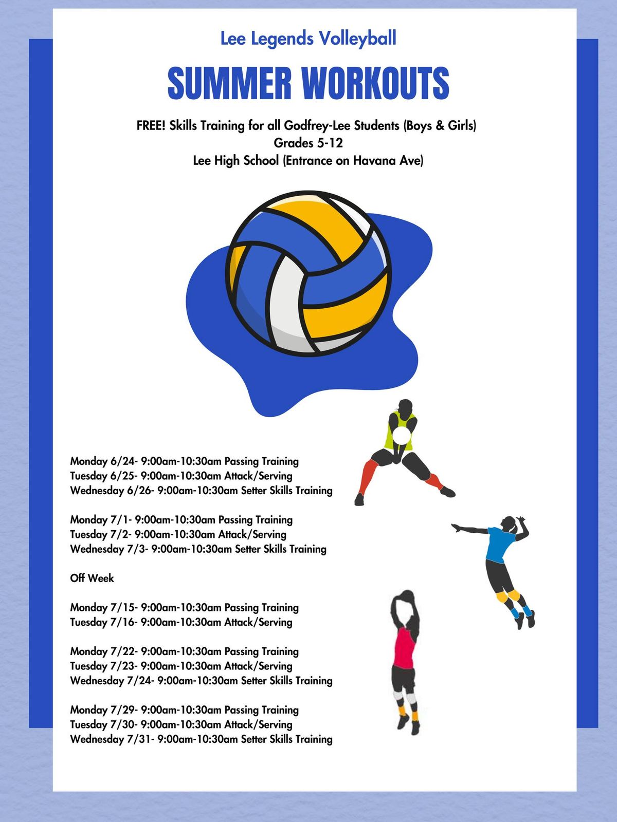 Volleyball Summer Workouts (5th-12th grade)