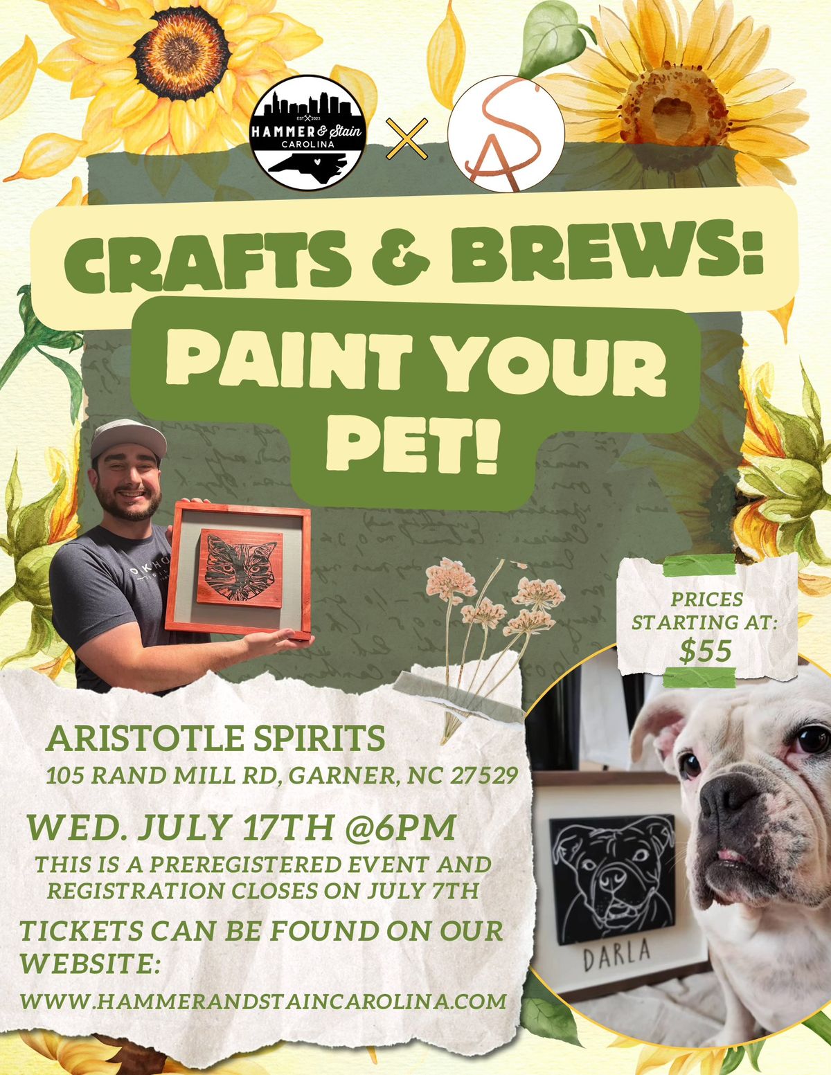 Crafts & Drafts : Paint Your Pet at Aristotle Spirits in Garner