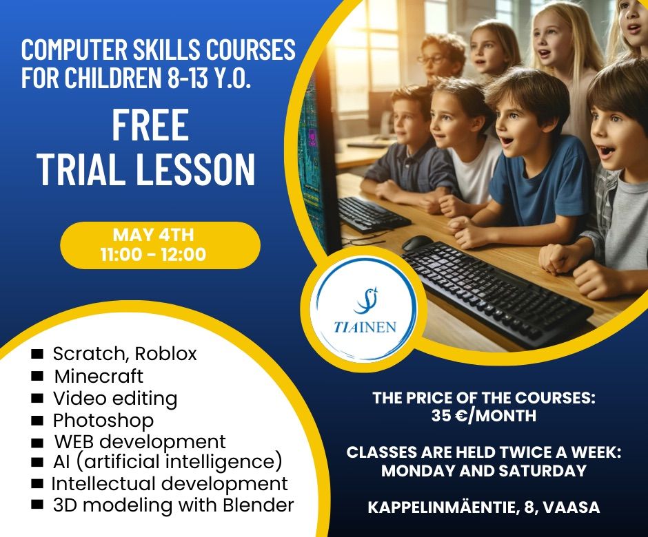 Trial lesson. Computer courses for children 8-13 years old