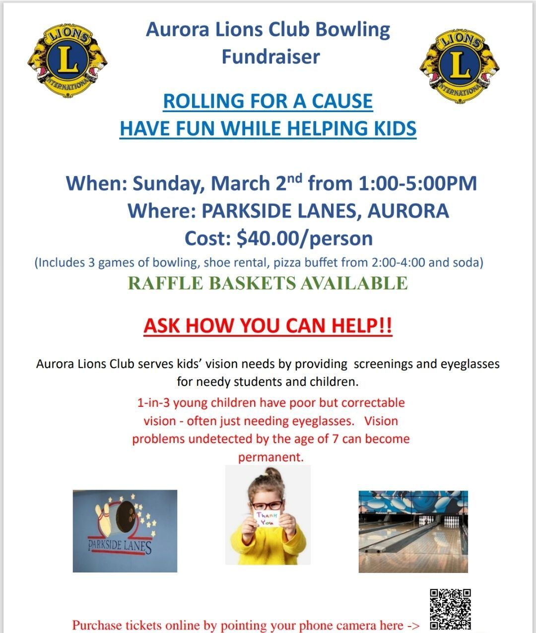 Aurora Lions Club Bowling Fundraiser