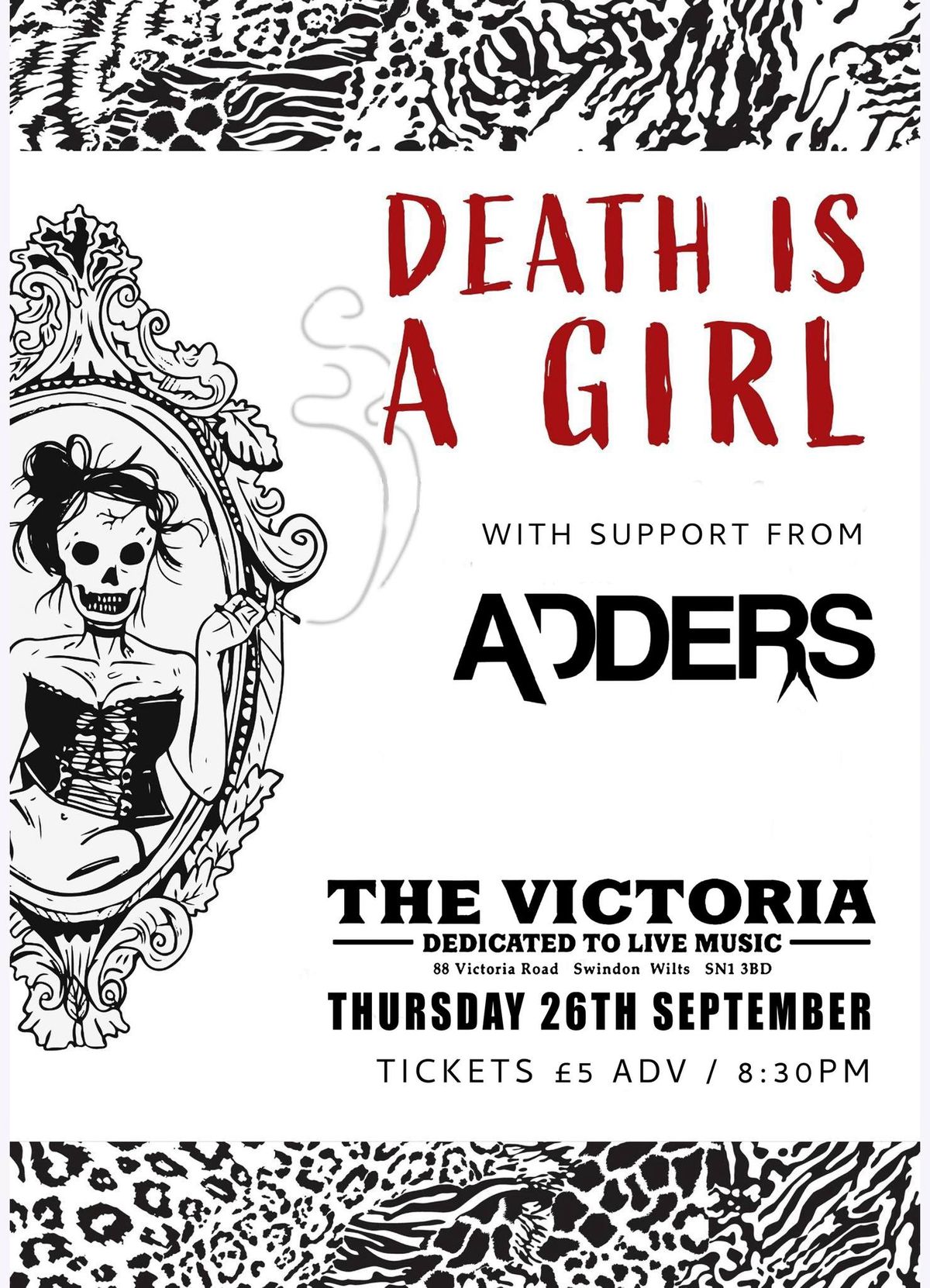 DEATH IS A GIRL + ADDERS + tbc - live at The Vic 