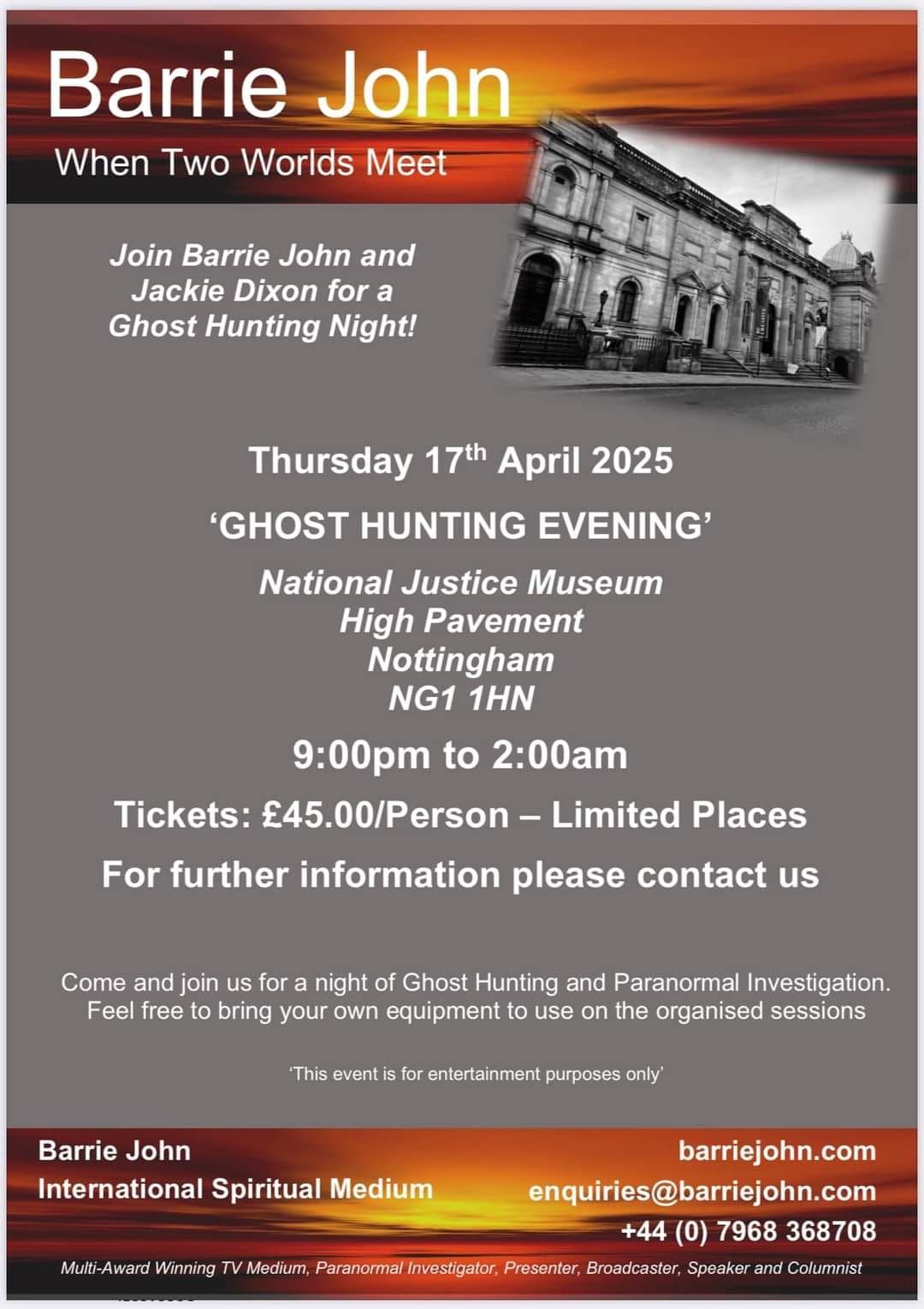 National Justice Museum Paranormal Evening \u00a345