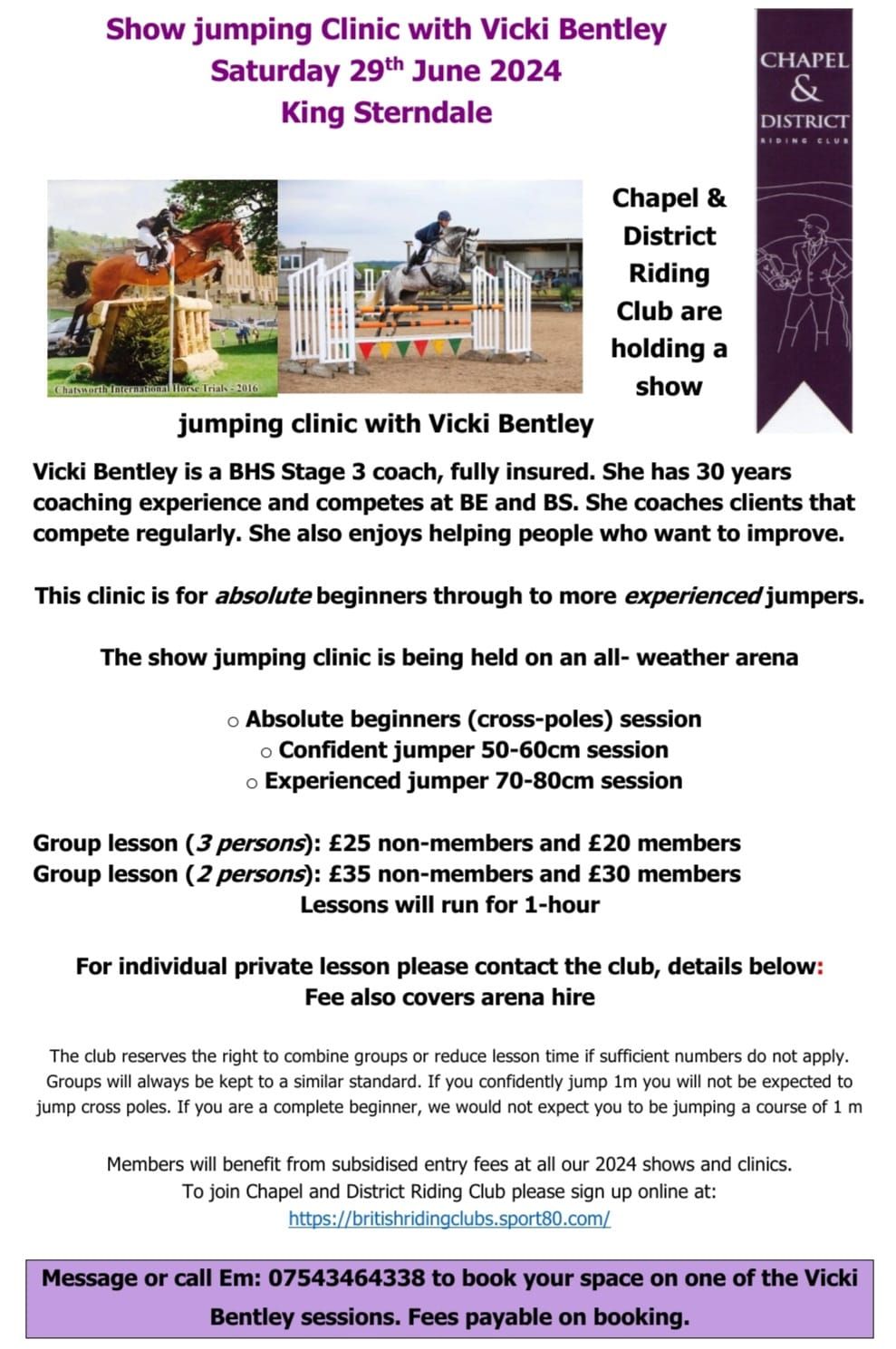 Show jumping Clinic with Vicki Bentley