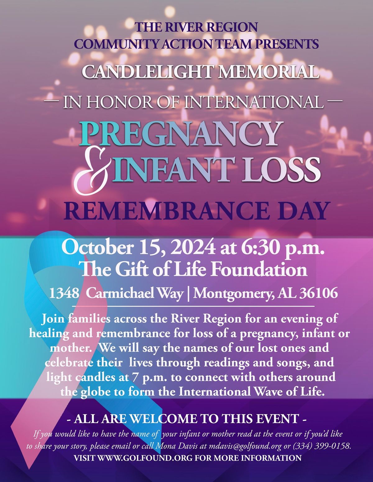 Candlelight Memorial in honor of International Pregnancy and Infant Loss Remembrance Day