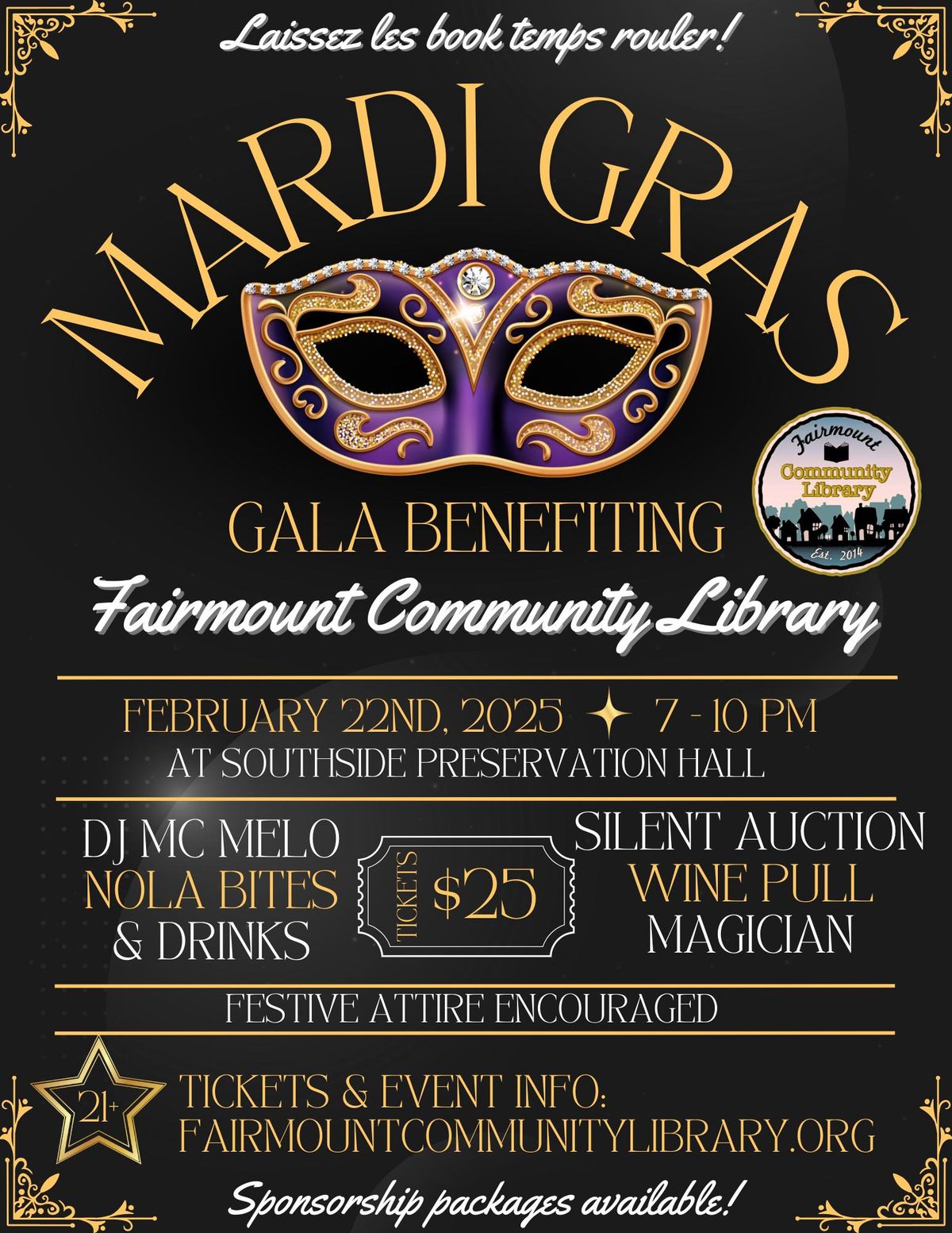 1st Annual Mardi Gras Gala benefitting Fairmount Community Library 