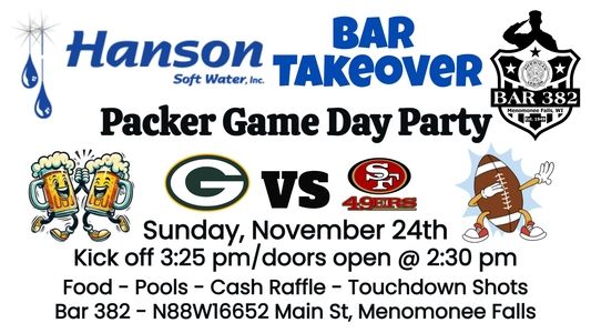 Hanson Soft Water Bar Takeover Packer Game Day Party