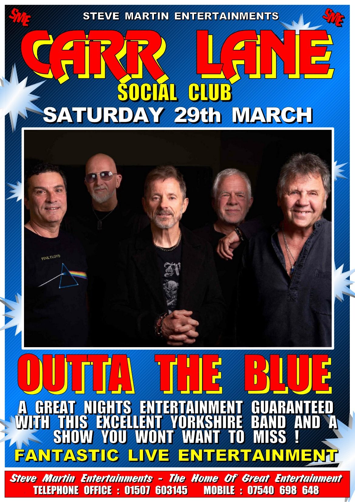 Outta The Blue - Five Piece Band - Saturday 29th March at the Carr Lane Club Grimsby 