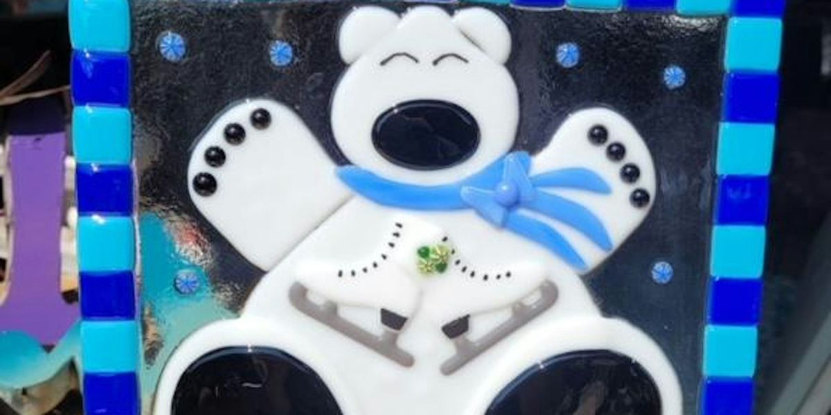 Peter the Polar Bear Fused Glass Plate
