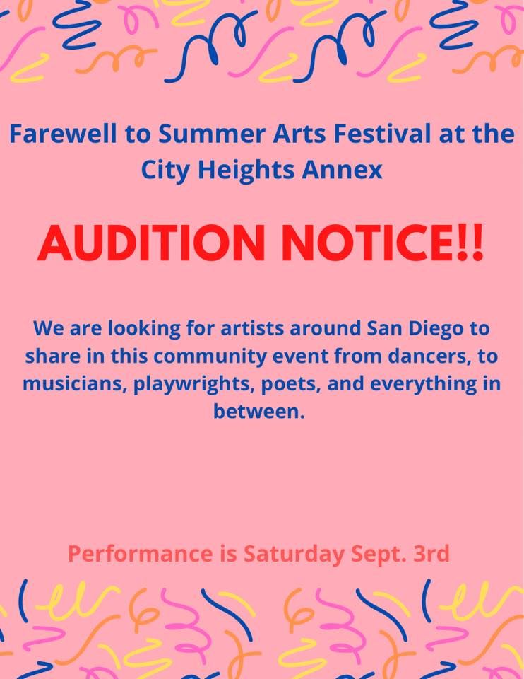 Auditions for Teatro San Diego's Farewell To Summer Arts Festival at City Heights