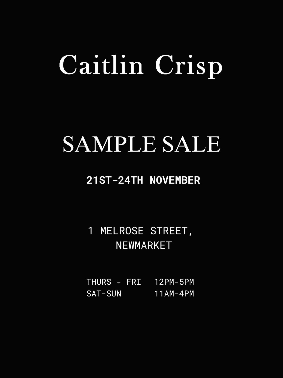 CAITLIN CRISP SAMPLE SALE 