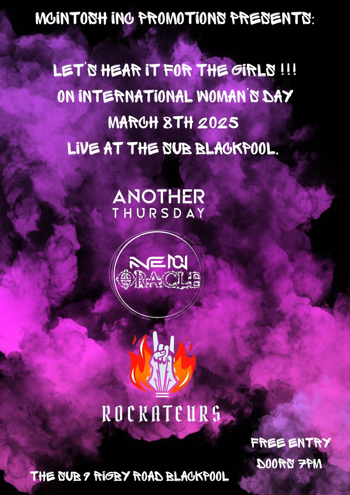 Another Thursday, Neon Oracle and Rockateurs Live At The Sub Blackpool