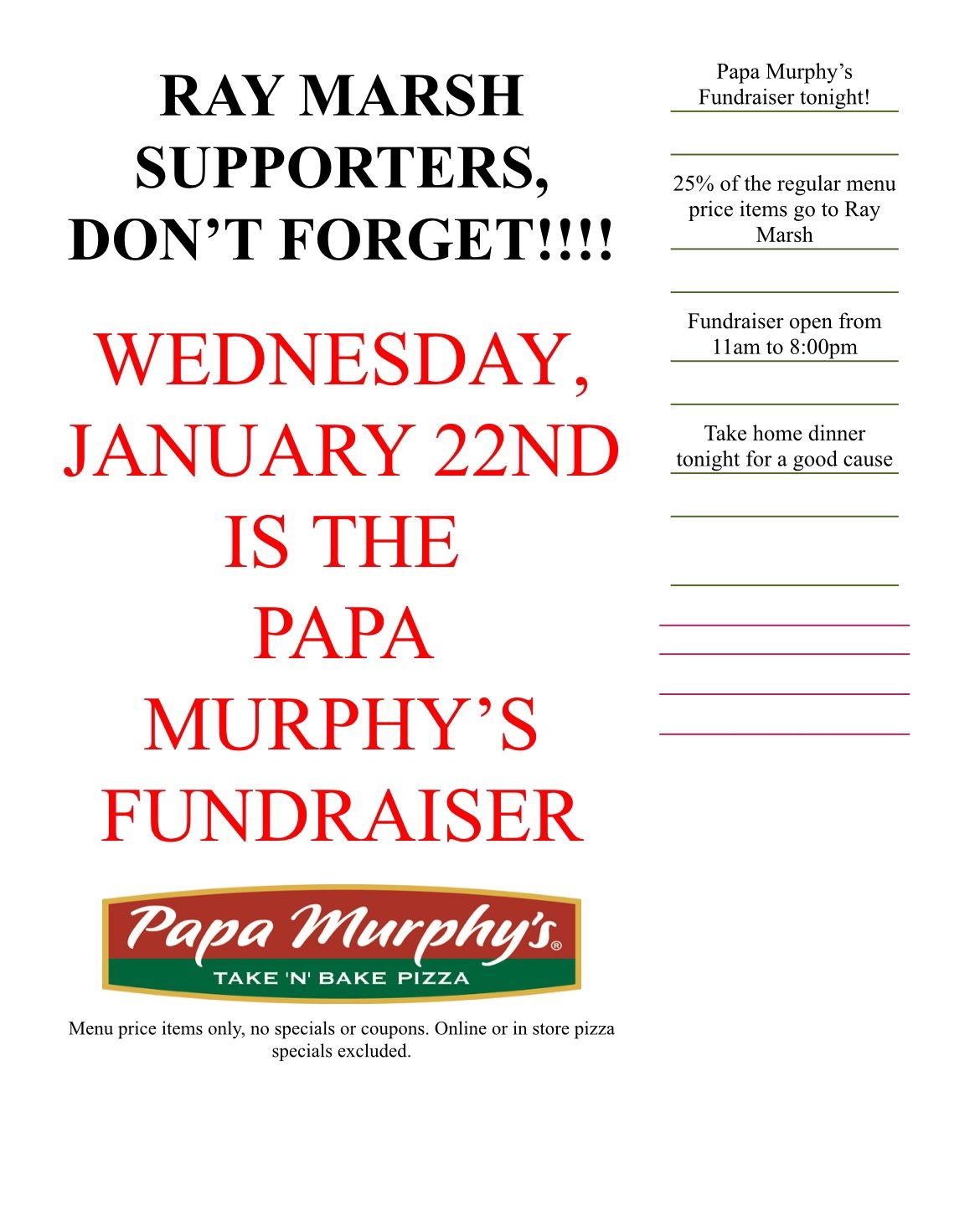 Papa Murphy\u2019s Restaurant Night