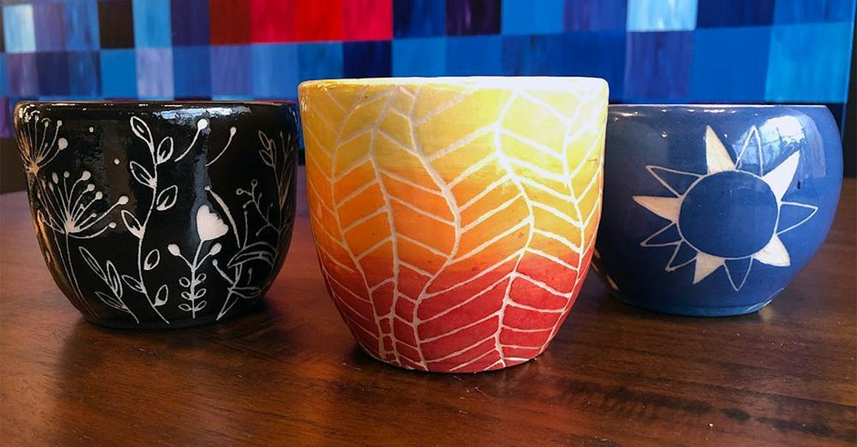 Slip N' Carved Sgraffito Flower Pots @ Purpose Brewing