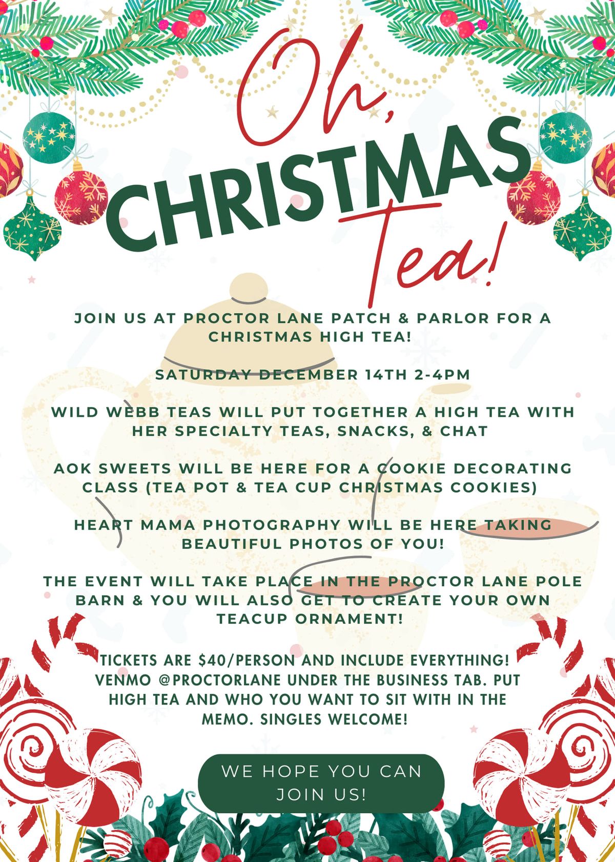 Oh, Christmas Tea! High Tea (Ticket Event!)