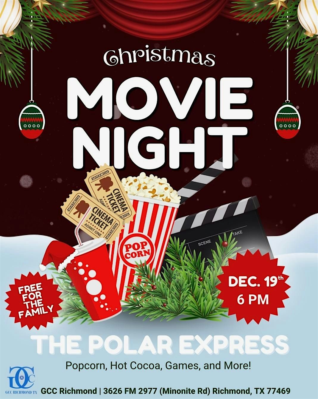 Christmas Movie Night the feature playing "The Polar Express"