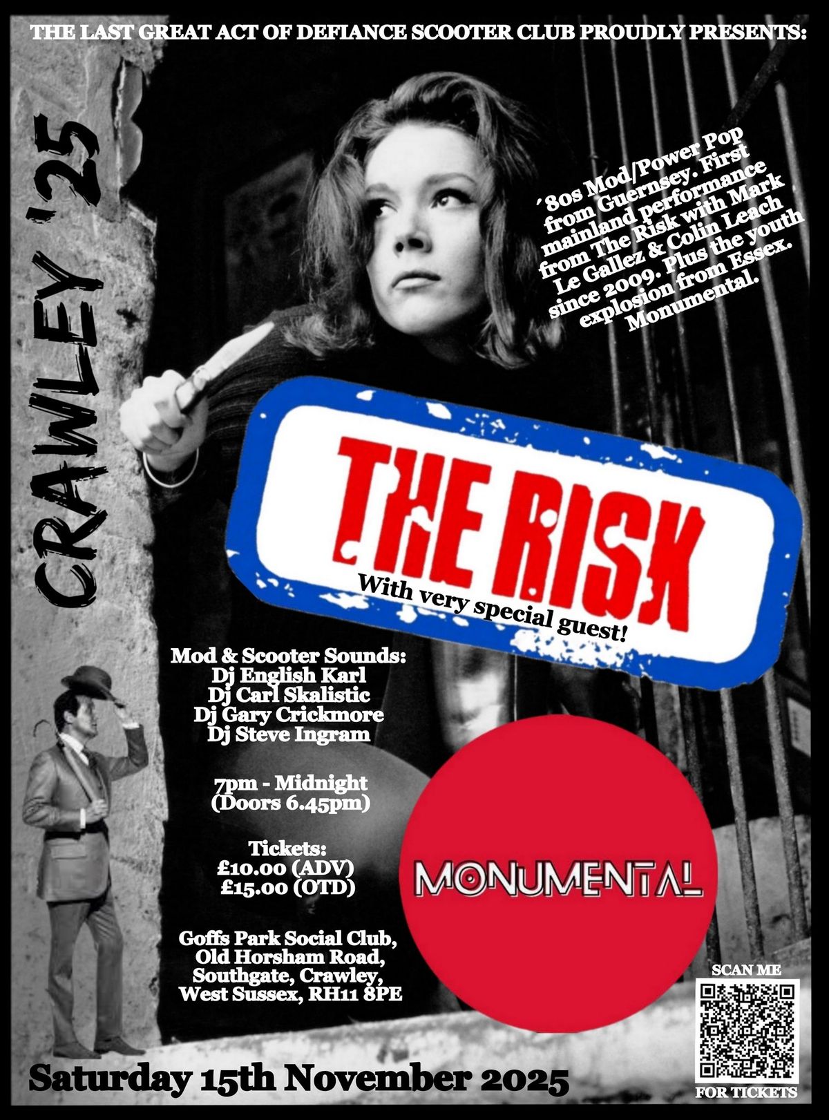 THE RISK & MONUMENTAL + DJs in CRAWLEY - SATURDAY 15th NOVEMBER 2025 - GOFFS PARK SOCIAL CLUB