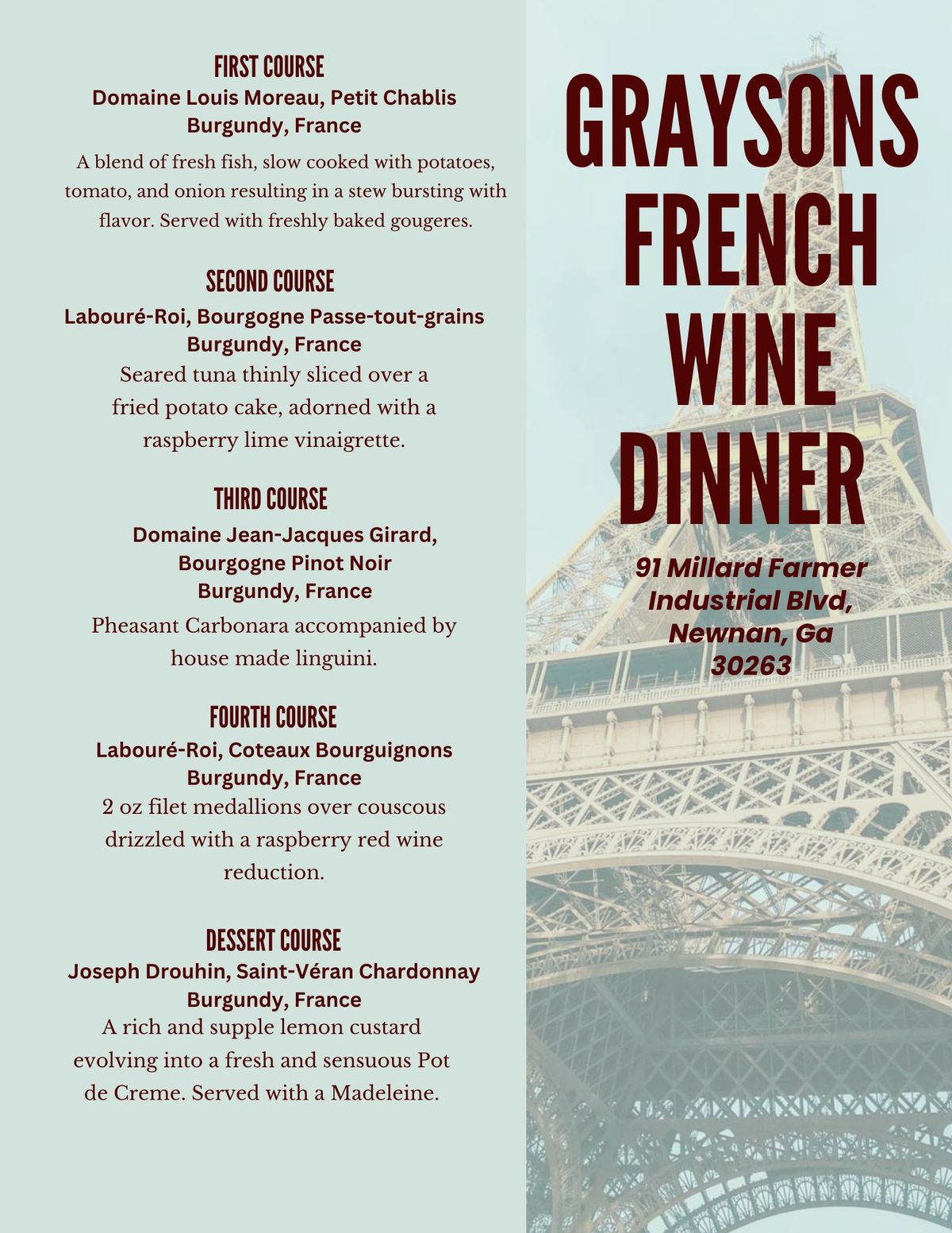 Grayson's Wine Dinner Event