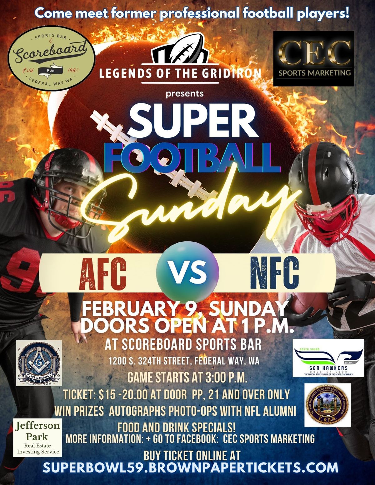 SUPER FOOTBALL SUNDAY WATCH PARTY HOSTED BY FORMER PRO PLAYERS!