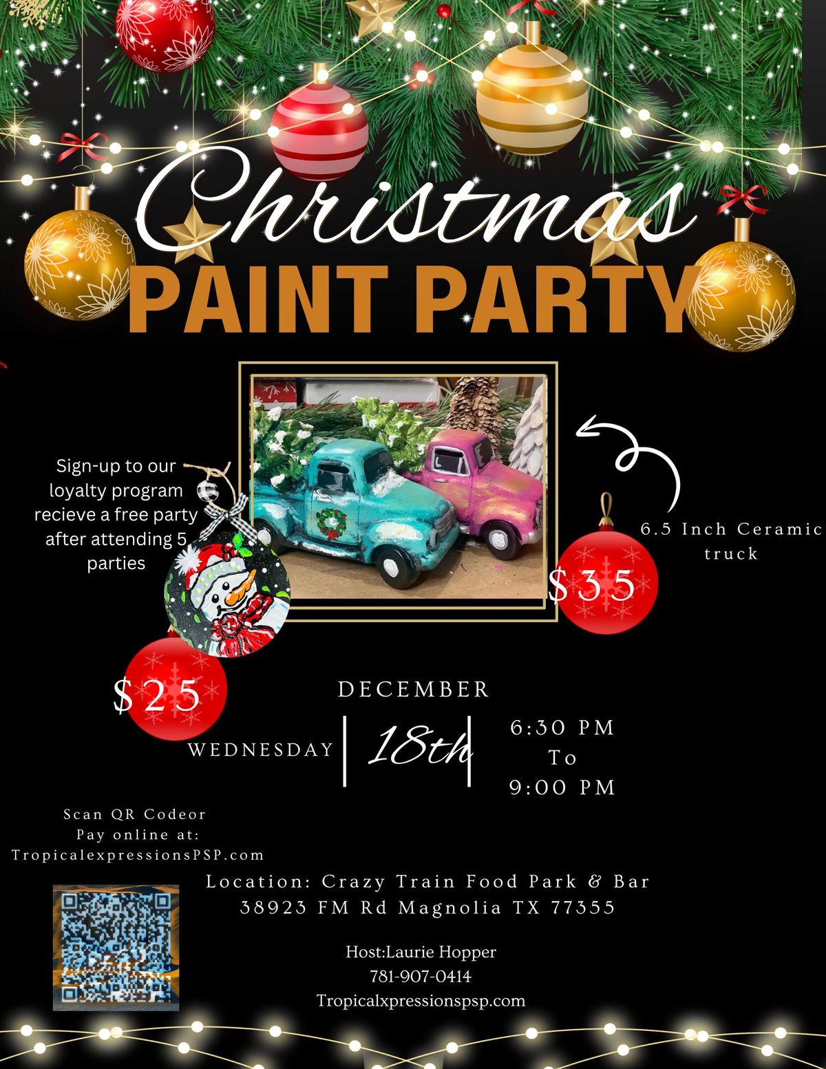 Ceramic Truck & Ornament Party At Crazy Train Food Park & Bar