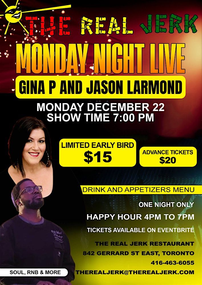 Monday Live at The Real Jerk Restaurant with Gina P and Jason Larmond