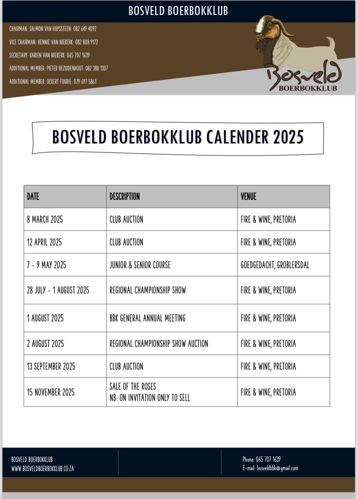 Bosveld Boerbokklub Sale of the Roses Veiling-Auction. 