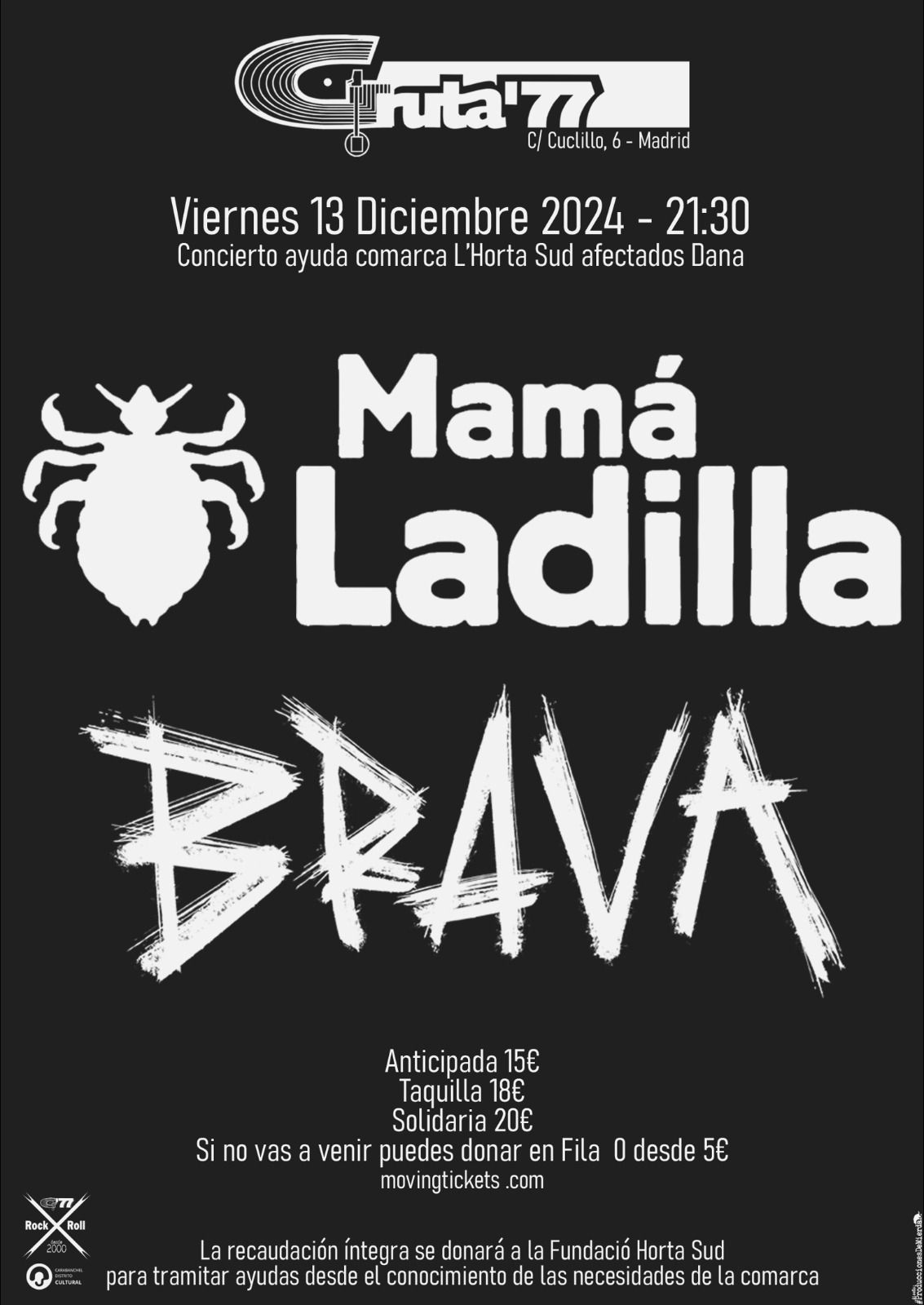 Mam\u00e1 Ladilla y Brava en Gruta77 (Ben\u00e9fico afectados Dana)