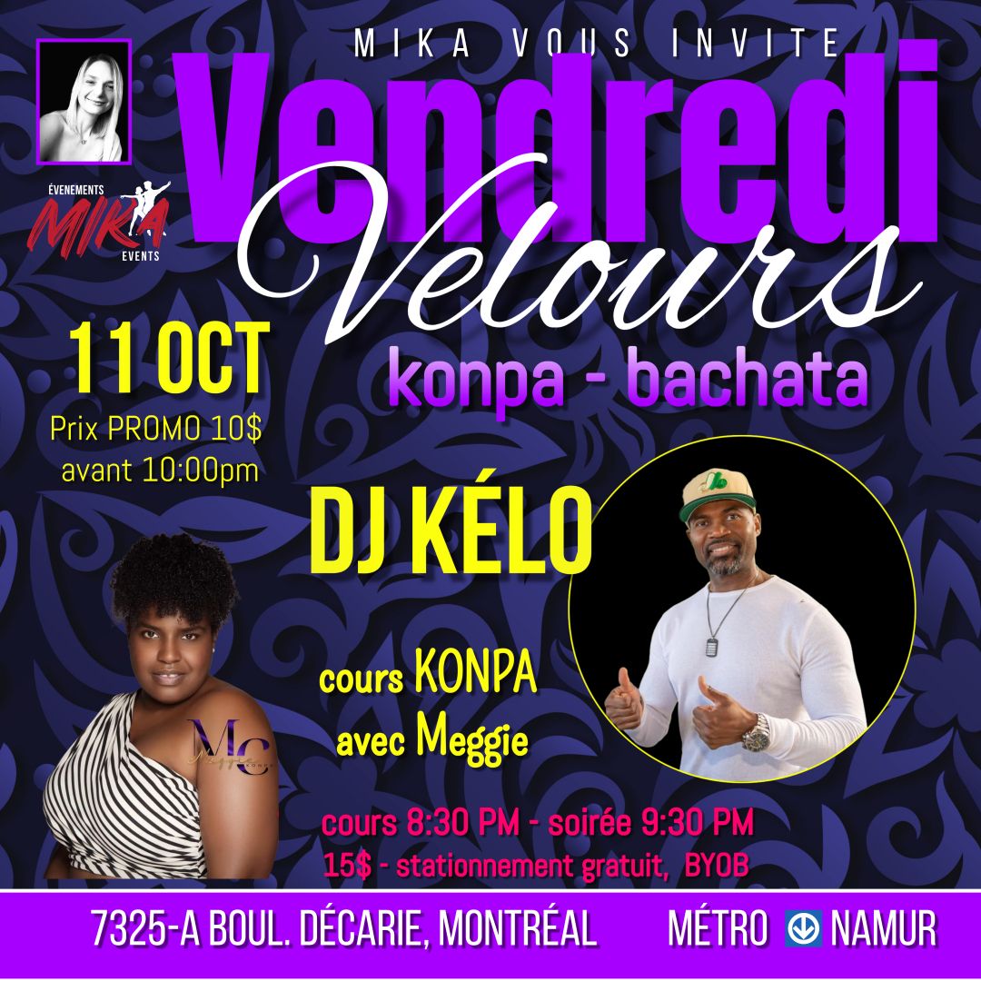 VENDREDI Velours, 11 oct KONPA-BACHATA \ud83d\udc9c cours konpa 8:30 pm