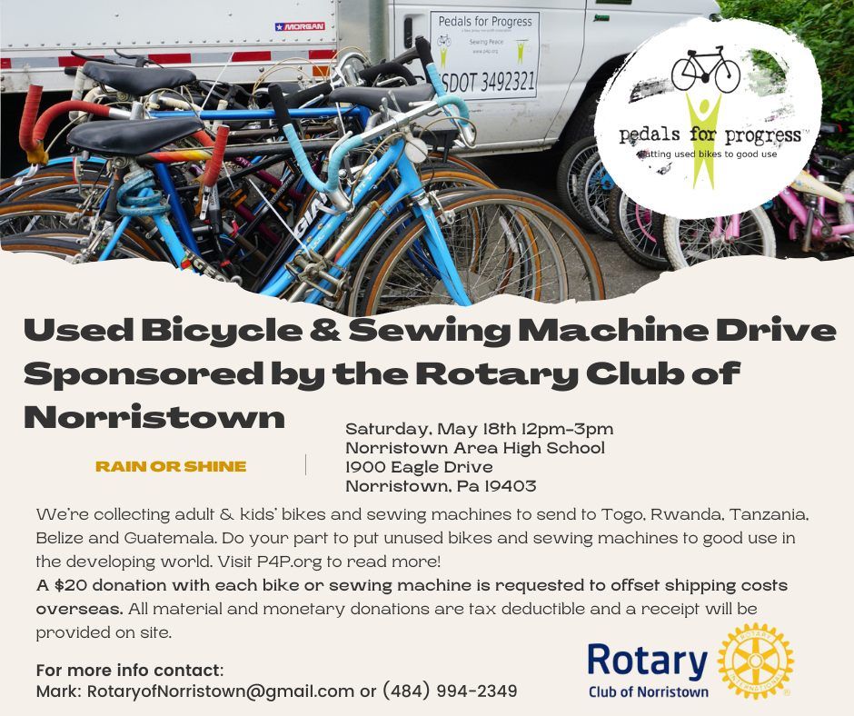Norristown, PA used bike and sewing machine collection drive