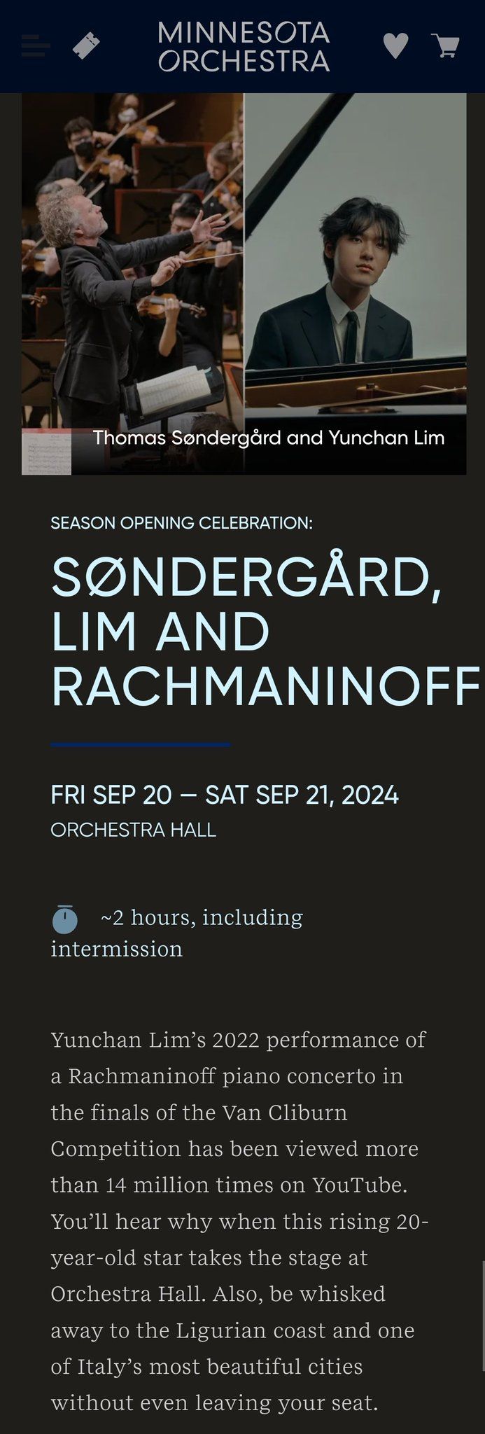 Minnesota Orchestra - Season Opening Celebration: Sondergard, Lim and Rachmaninoff