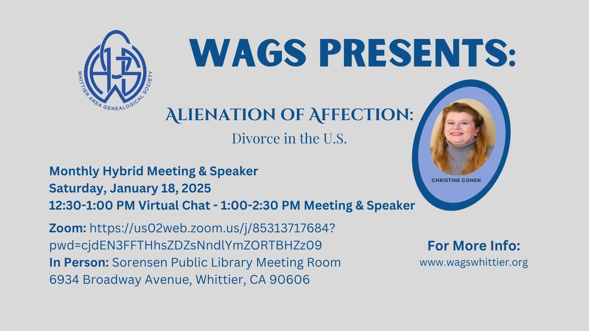 WAGS Monthly Meeting & Speaker