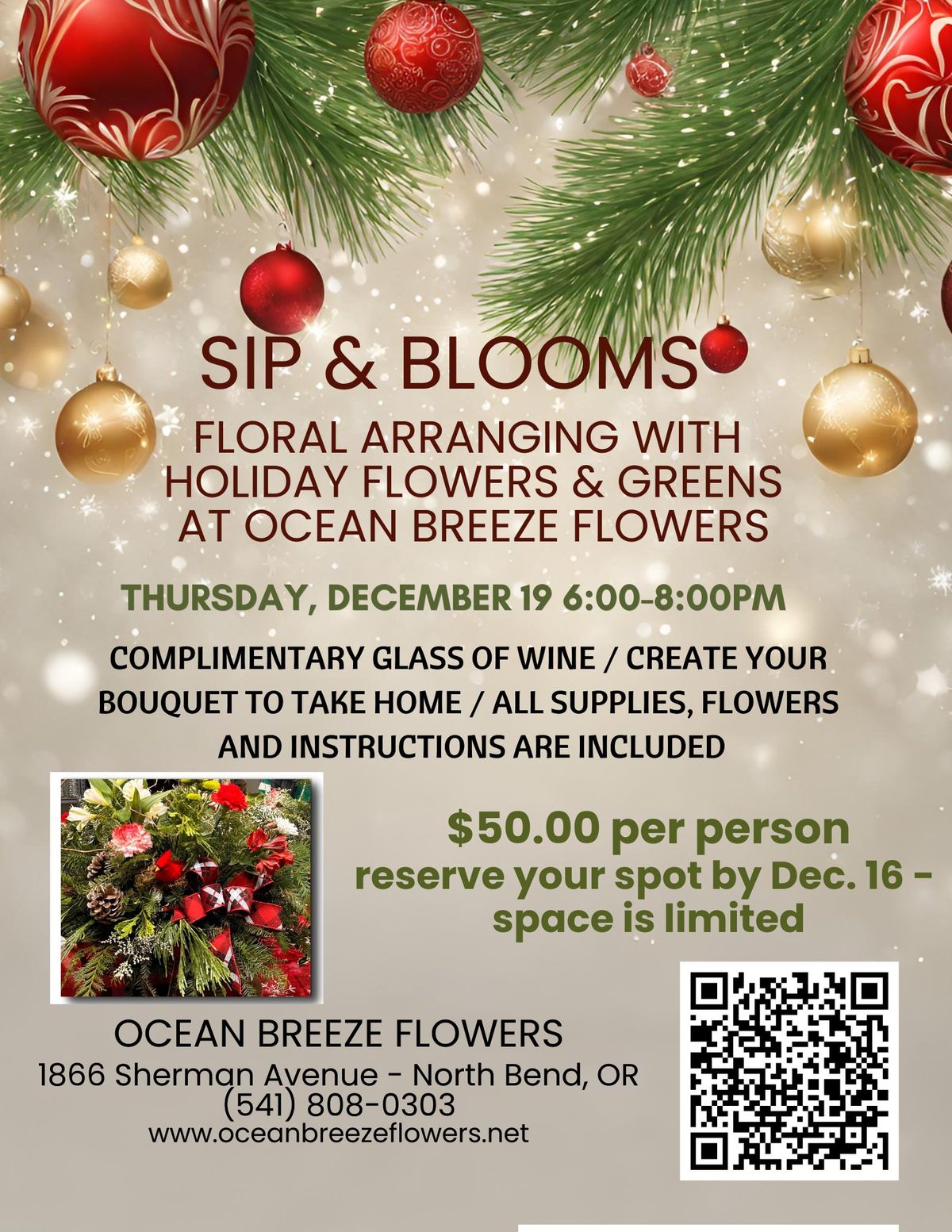 Sip & Blooms Christmas Holiday Workshop